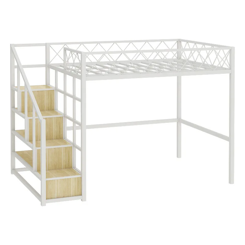 Small apartment space loft bed duplex second floor wrought iron elevated bed wardrobe integrated hanging type 5
