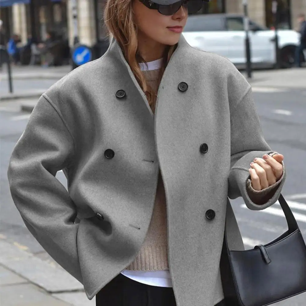 Women Overcoat Women's Winter Cropped Wool Coat Double Breasted Dressy Jacket Casual Long Sleeve Peacoat for Fall Cold Weather
