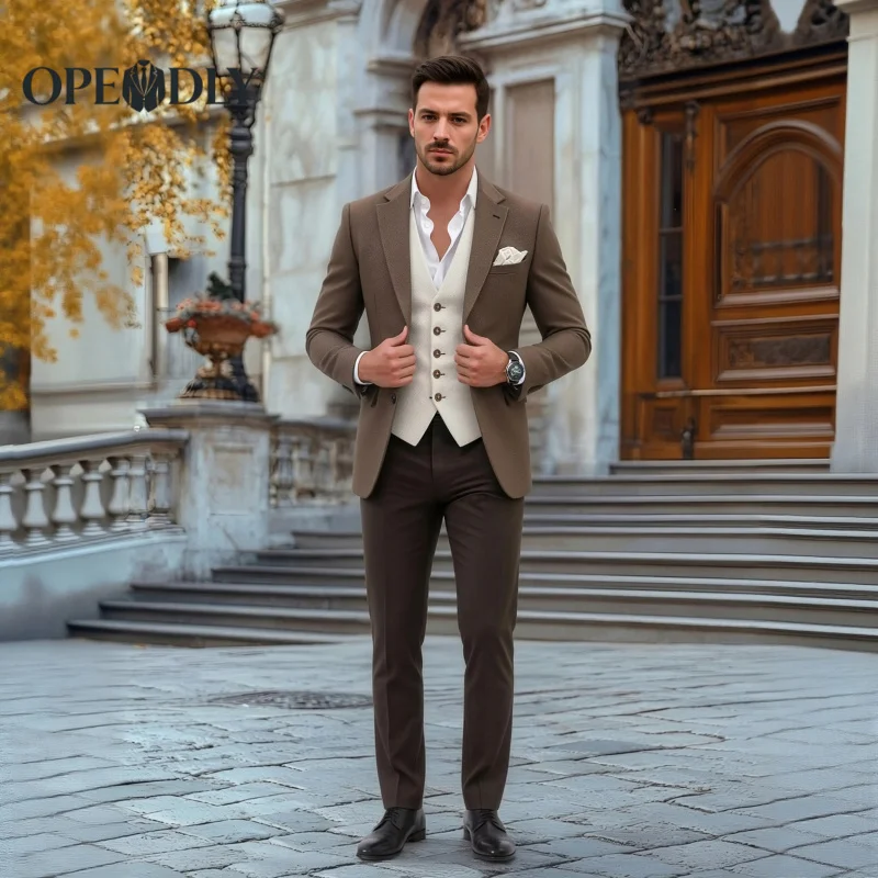 

Мужской костюм-тройка OPEODLY Slim Fit с пиджаком, жилетом и брюками для официальных мероприятий, свадеб и деловых встреч