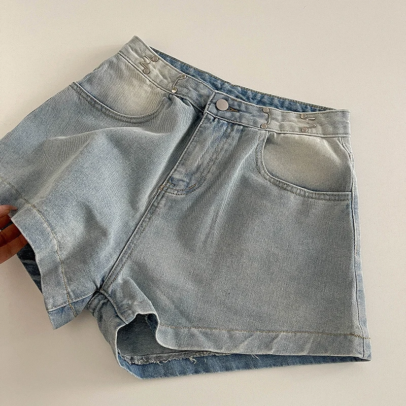 Women's Denim Shorts Sexy High Waisted Personality Buckle Loose Jeans 2024 Summer New Fashion Versatile Wide Leg Shorts