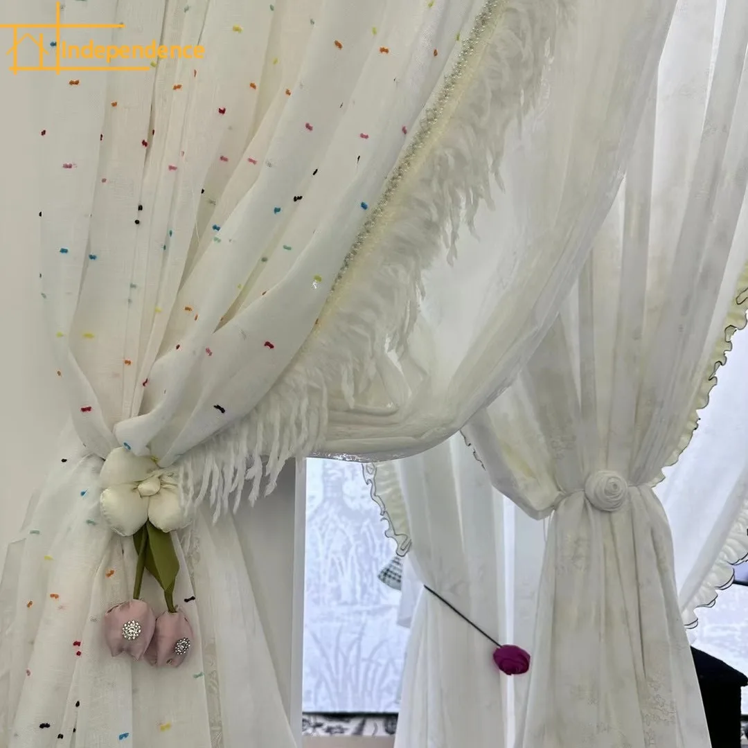 Rainbow Embroidered Window Screen Curtains for Bedroom Living Room Balcony French Window Partition Curtain Customized Finished