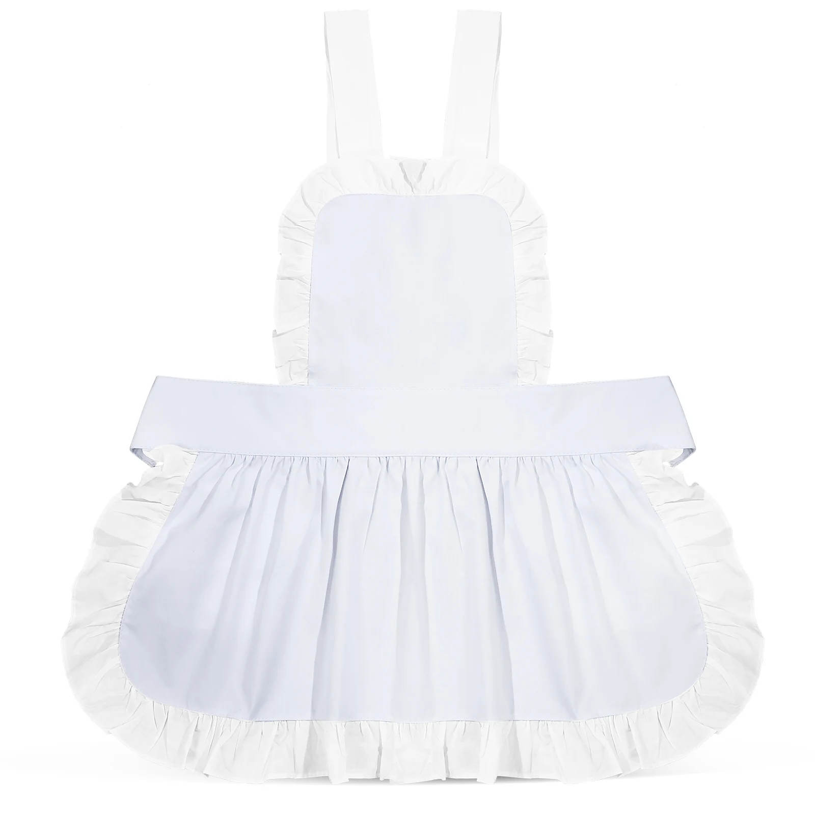 

White Apron for Women Cute Waitress Cleaning Kitchen Frilly Ruffle Protective Cotton Comfortable Long Wear