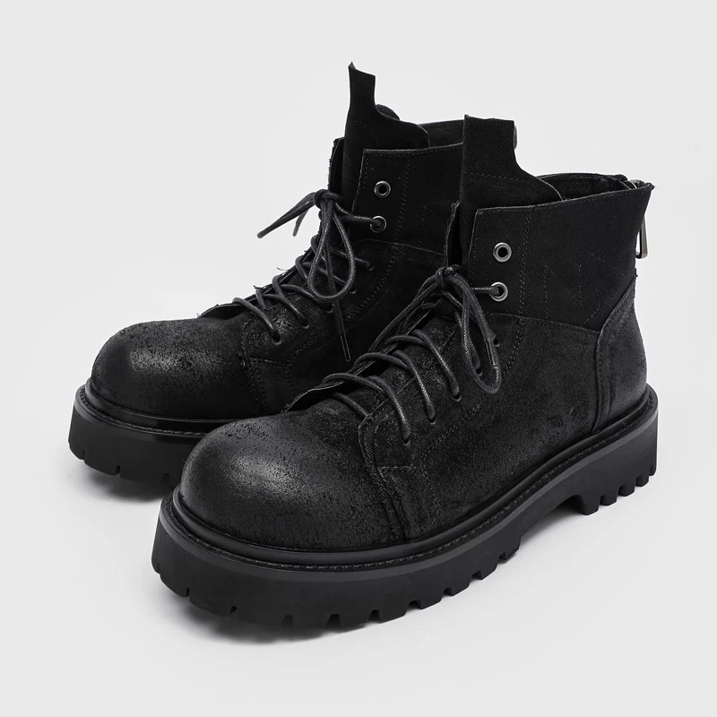 New Retro Deconstruction Splicing Big Head Outdoor Desert Boots Men Thick Sole High Top Work Derby Fashion Motorcycle Boots