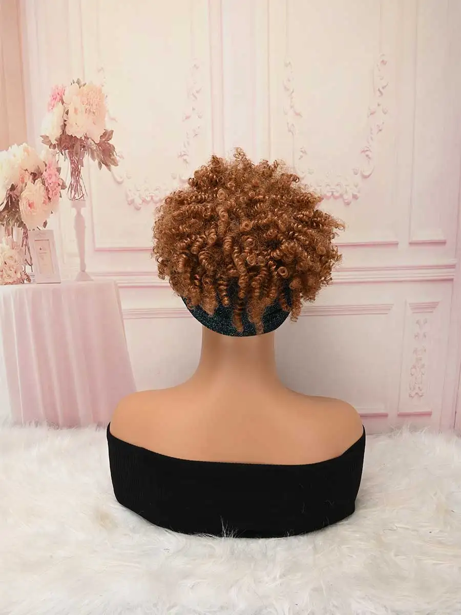 Sparkly Turban Afro Puff Curly Synthetic Wig