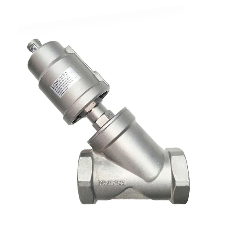 DN50 Stainless Steel Pneumatic Actuator Angle Seat Valve Pneumatic Seat Valve 16bar For Steam Gas Oil Normally Closed