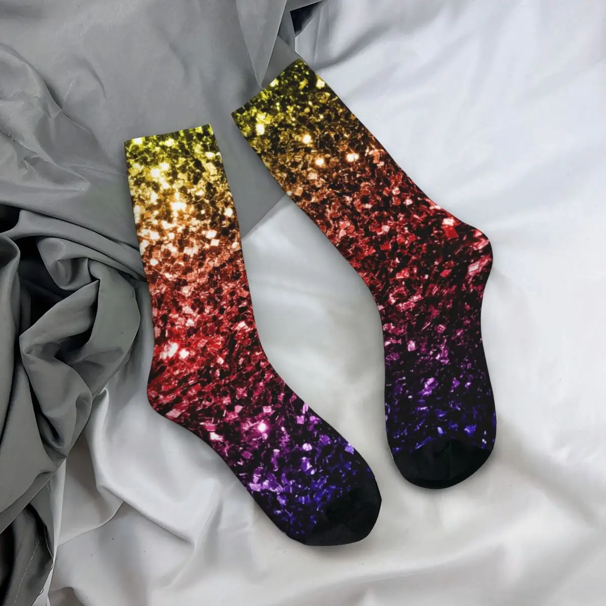 Colourful Sparkle Glitter Stockings Ladies Rainbow Print Socks Warm Soft Fun Socks Winter Running Sports Non Skid Pattern Socks