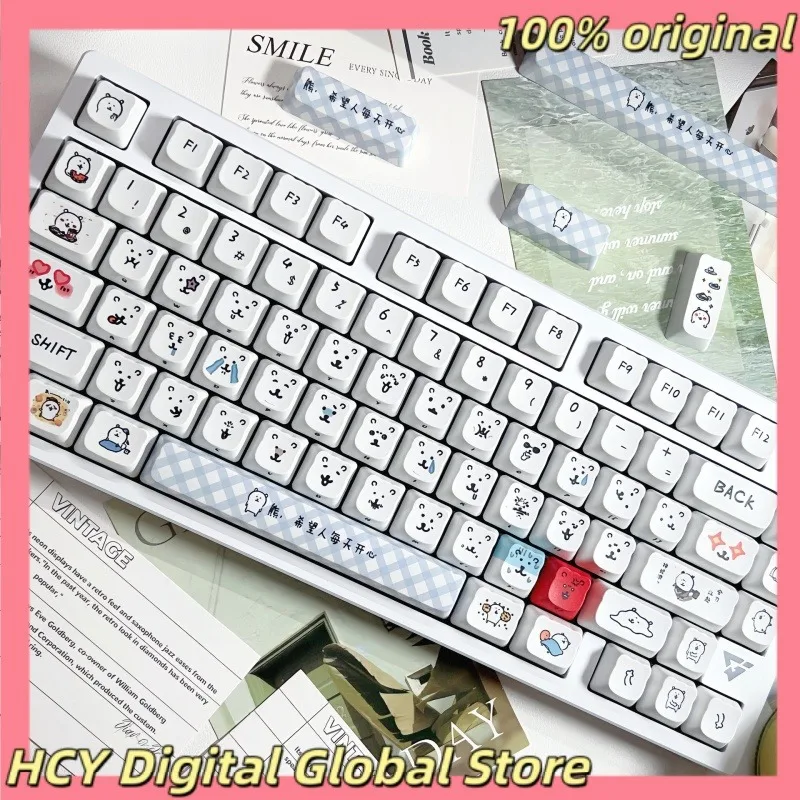 NEW Cute Bear PBT Keycaps Hope You Happy Every Day 5-Side Dye Sublimation Wear Resistant for MX Cross Stem Mechanical Keyboard