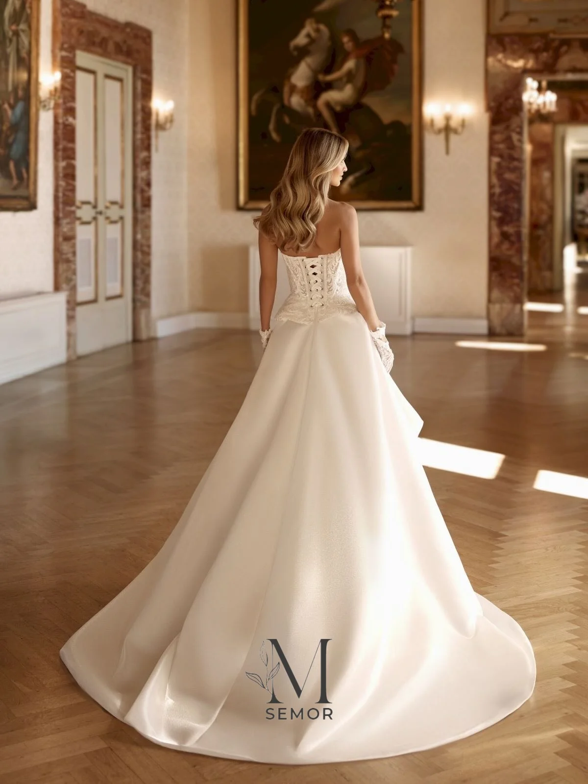 Semor Elegant Strapless Wedding Dresses for Women Lace Up Satin Pleat Lace Appliques Bridal Gown Robe De Mariee Customized 2027