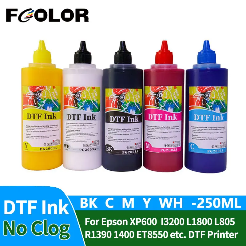 1PC*250ML DTF Ink Kit for Direct Transfer Film for PET Film DTF Ink All Desktop & Large Format DTF Printer 1BK 1C 1M 1Y 1WH