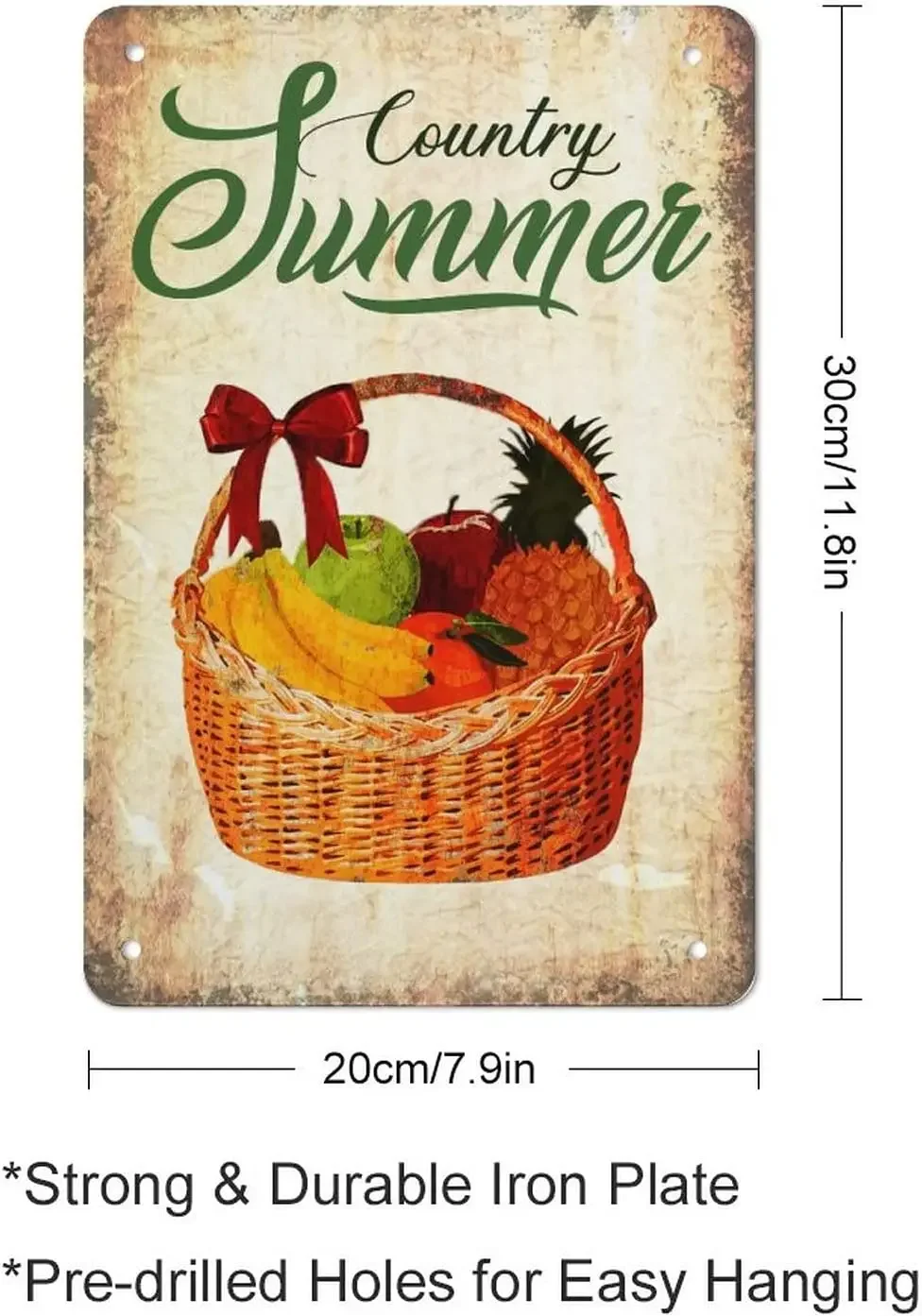 Country Summer Fruit with Basket Vintage Metal Tin Sign Farmhouse Kitchen Wall Country Home Decor Coffee Bar Signs Gifts