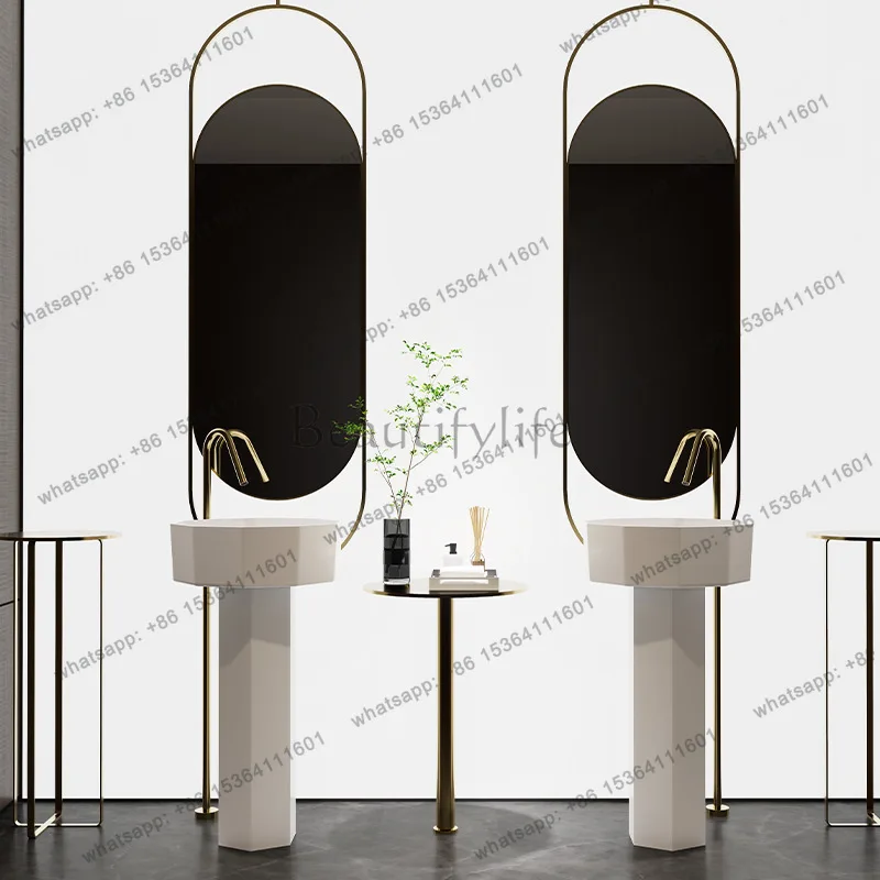Integrated floor-to-ceiling bathroom Balcony petal-type column basin Household vertical octagonal column basin