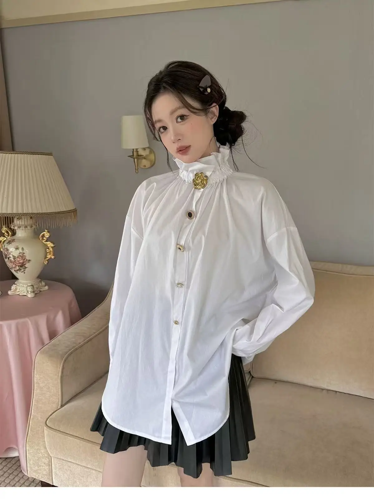 2026 Primavera Autunno Camicette di cotone Camicie per la tendenza delle donne Dolce camicia carina Top Blusas Office Lady Camicetta Top Abbigliamento donna