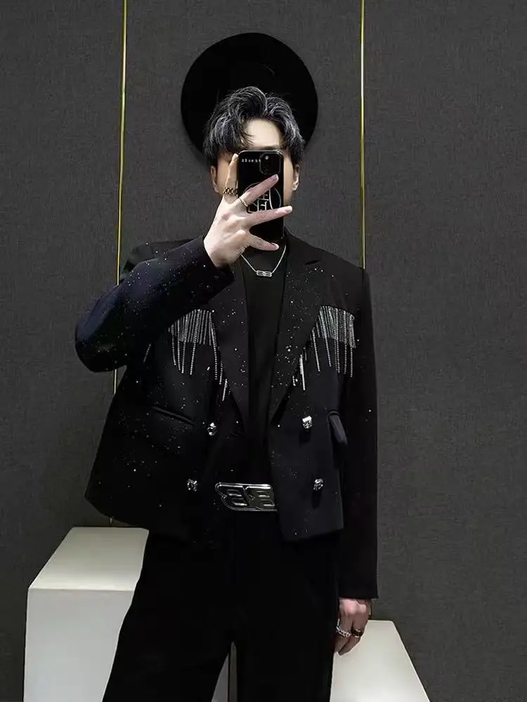 

2025 Autumn New Small ular Men's ort Tassel Suit Casual Sle Korean Version oulder Pad Design Street Sle Faion