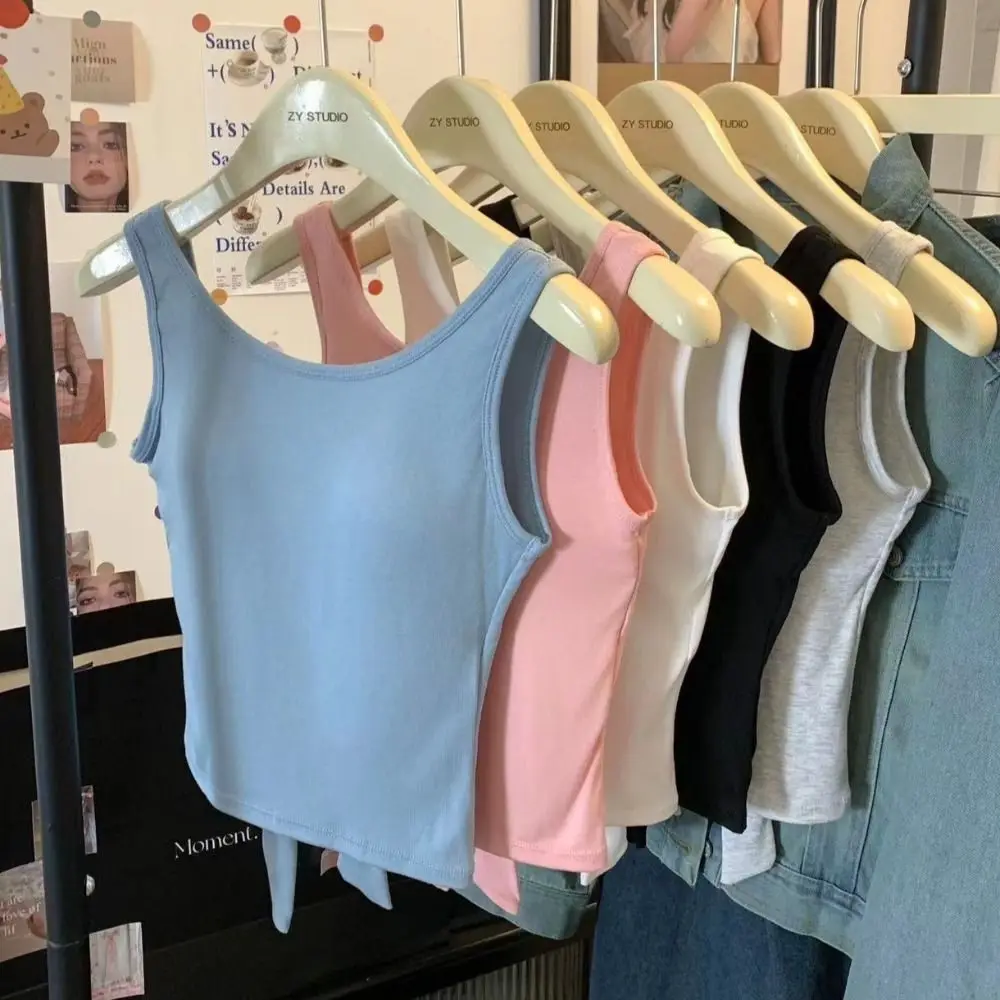 لينة عارية الذراعين أكمام المحاصيل الأعلى Bowknot بلون الكورية القوس تانك القمم الشارع الشهير الملابس الداخلية بروتيل مع منصات السفر