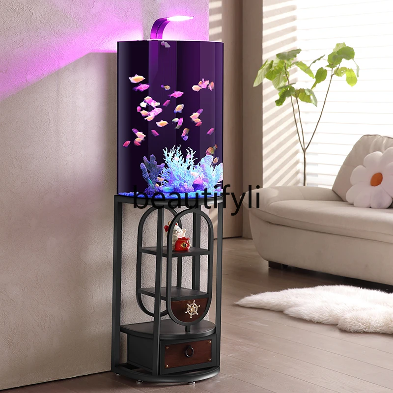 2024 new fish tank floor-to-ceiling small creative fish tank filtration and oxygen production integrated machine vertical