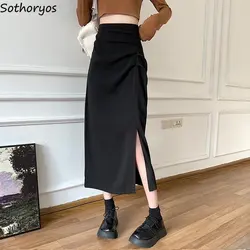 Skirts Women Folds Solid Popular Creativity Simple Daily All-match Basics Charming Korean Style Spring Ladies Stylish Streetwear