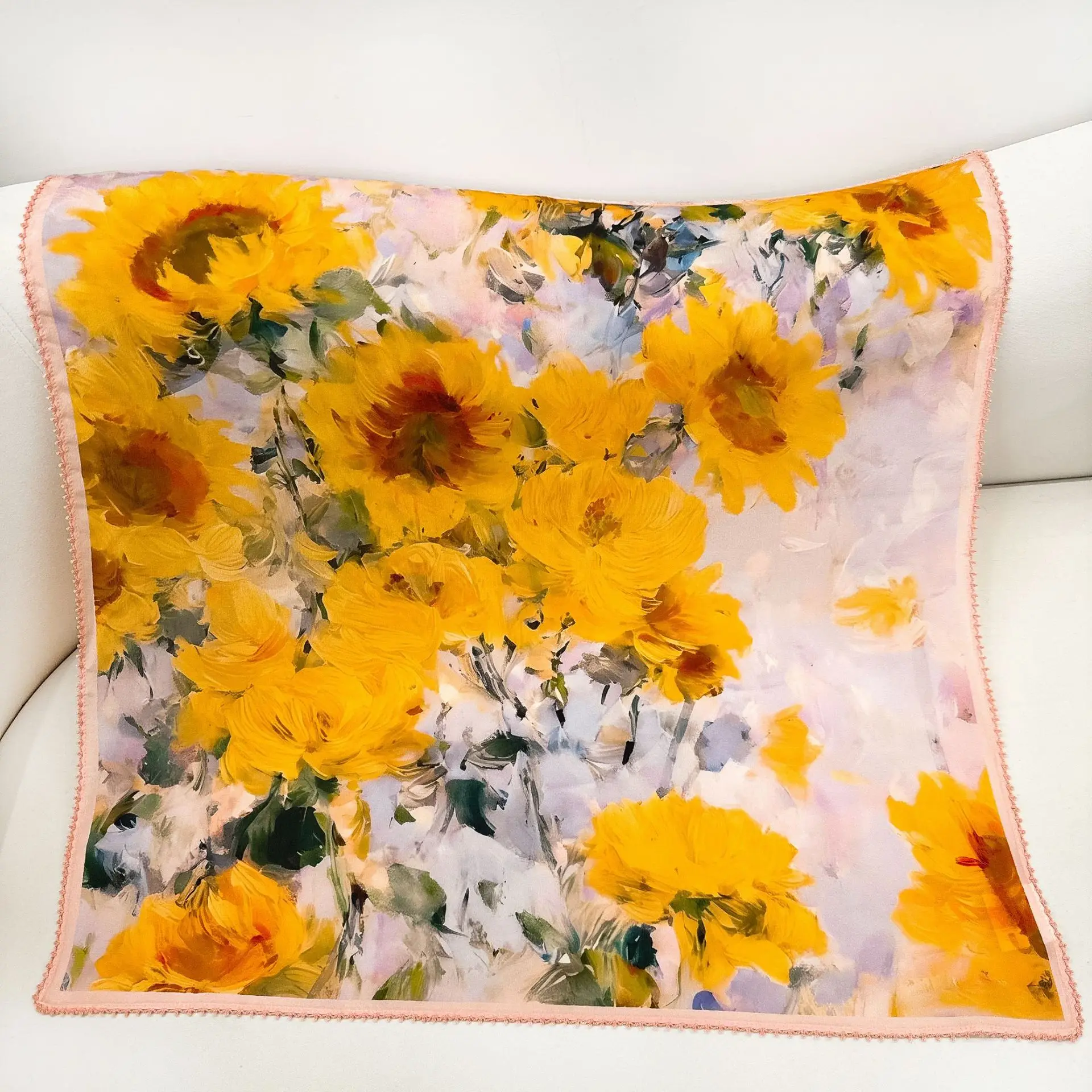 

2026 Spring scarves 100% silk square scarf for women summer original luxury scarves yellow oil painting print neckerchief