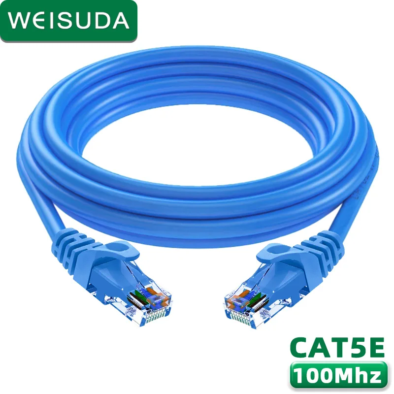 Cable Ethernet WEISUDA Cat5e de 10 m, Cable de Red LAN Redondo Azul CCA, Cable de Conexión a Internet RJ45 para Router, Switch, PC, Laptop