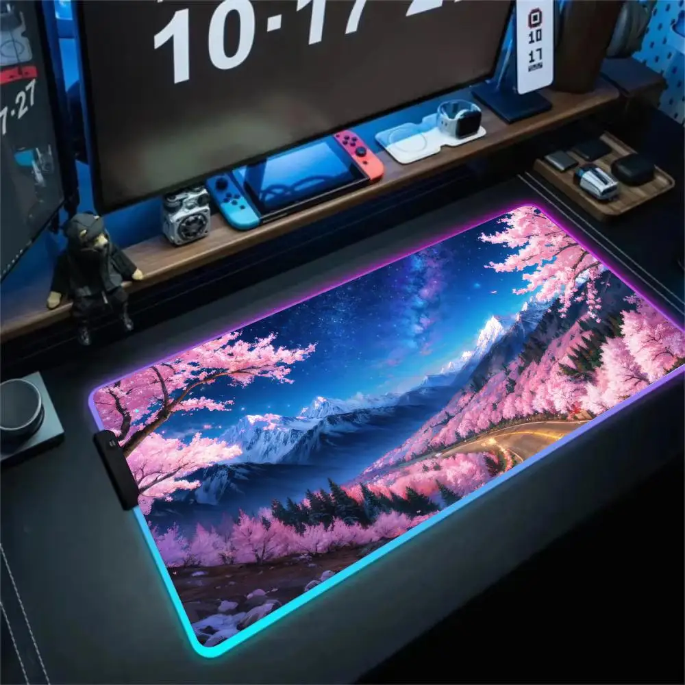 

RGB Mouse pad Japanese art landscape LED glow gaming mat rubber anti-slip Desk Mat gamer pc accessories Gaming keypad mousepad