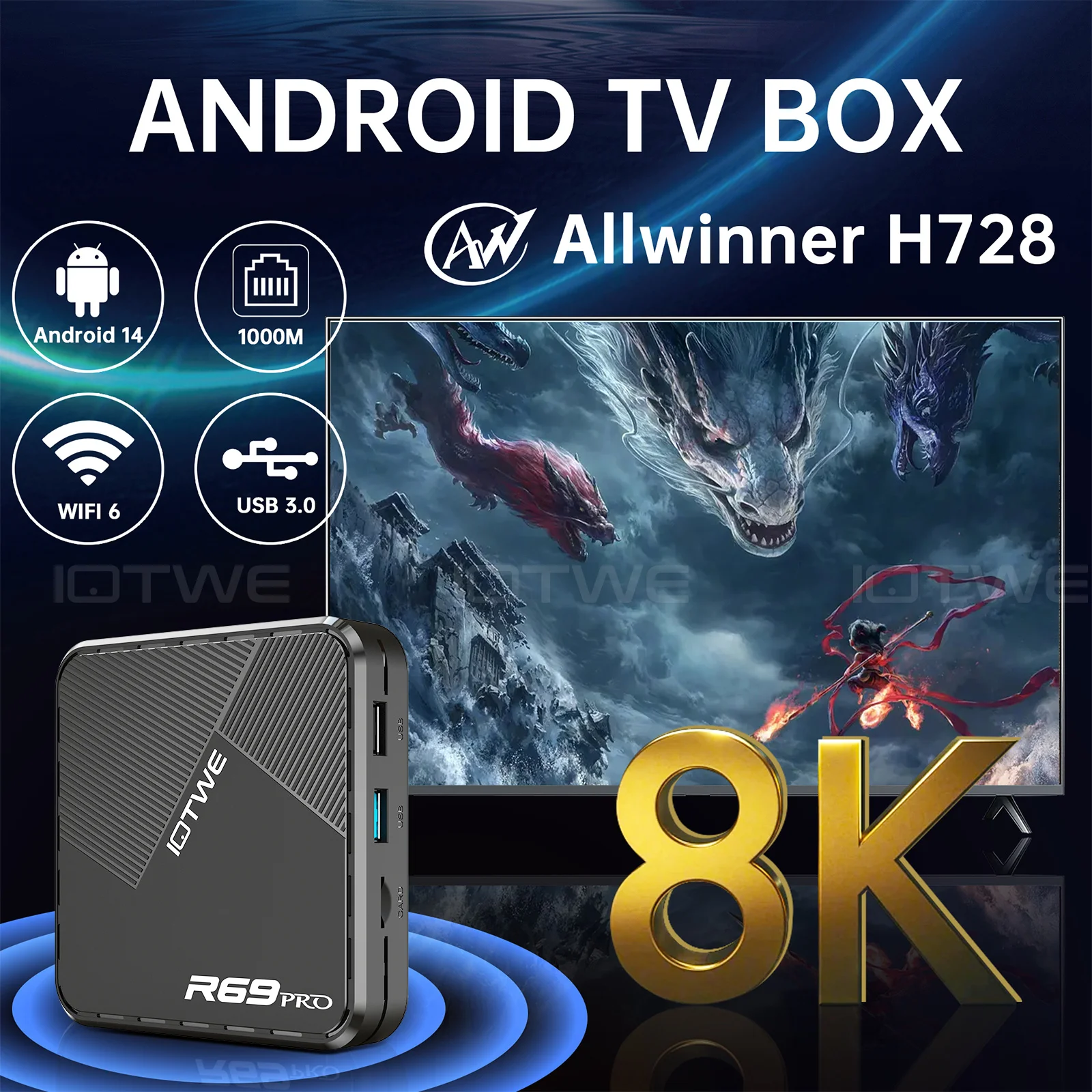 R69 PRO Allwinner H728 Android 14 TV-Box ثماني النواة WiFi 6 BT5.0 Sprachfernbedienung فك التشفير 1000 متر دعم 8K Media Pl #2