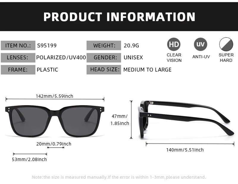 Stilvolle Polarisierte Sonnenbrille Männer Frauen Klassische Quadratische Männliche Sonnenbrille Mode Im Freien Fahren Shades UV400 – Detail 6