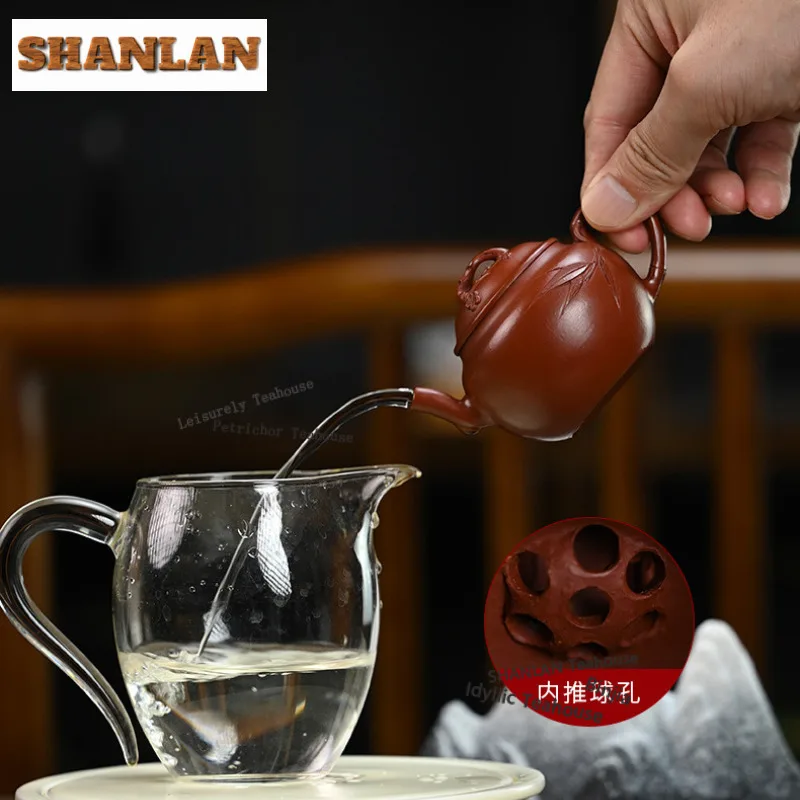 100ml Soft Classic Yixing Purple Clay Teapots Handmade Bamboo Pot Raw Ore Dahongpao Mud Kettle Chinese Zisha Tea Set Ornaments