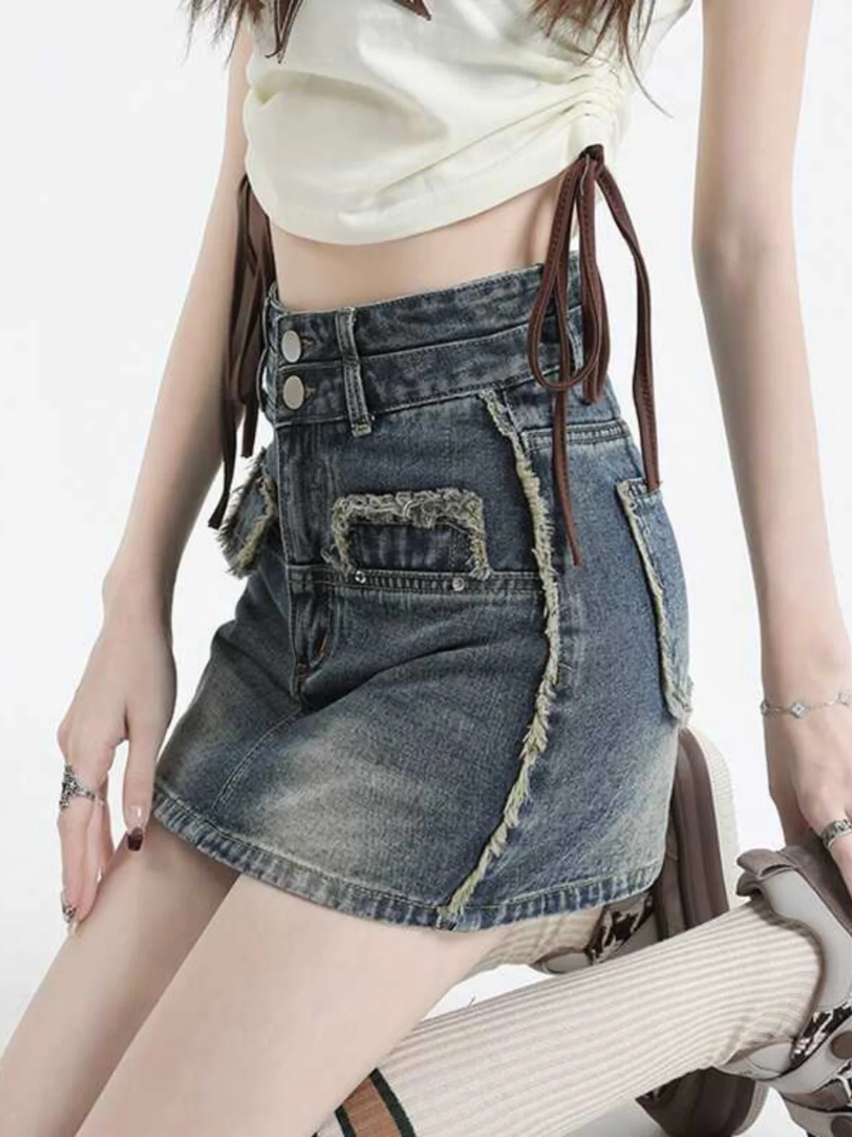

Women's Blue A-line Denim Skirt Y2k Jean Shorts Skirts Harajuku 90s Vintage Mini Cowboy Skirt 2000s Fashion Clothes Summer 2025