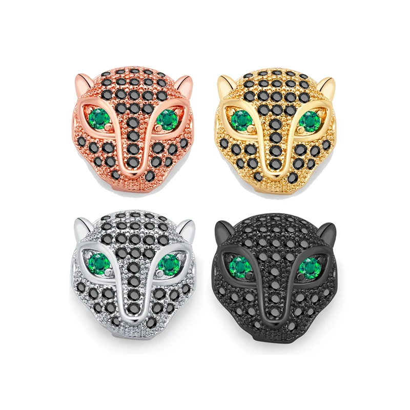 Leopard Lion Head Zirconia Panther Animal Copper Charms Loose Spacer Metal Beads For Jewelry Making Bracelets DIY CZ Accessories