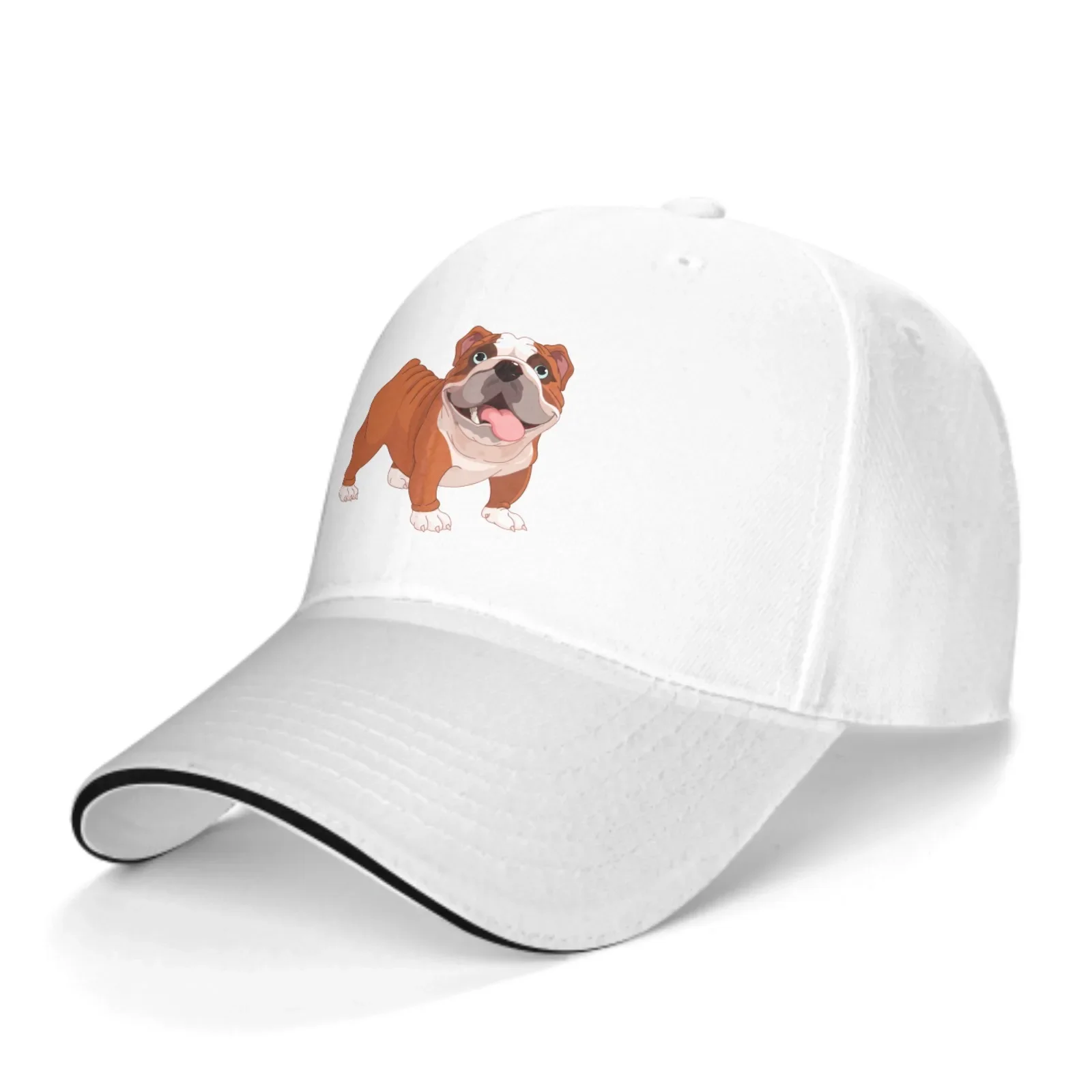 Bulldog Adjustable Women Men Back Closure Caps Washed Sandwich Caps Sports Outdoor Baseball Hat