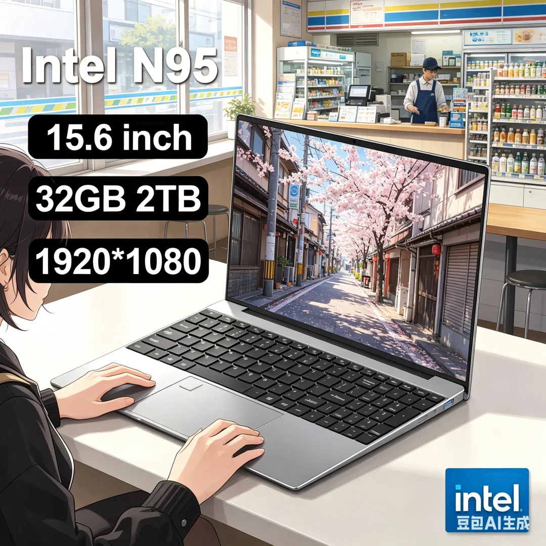 

All-Round 15.6" Intel N95 Portable Laptop Windows11 Notebook 32GB DDR4 2TB SSD Pc Gamer Office Computer with Backlit Fingerprint