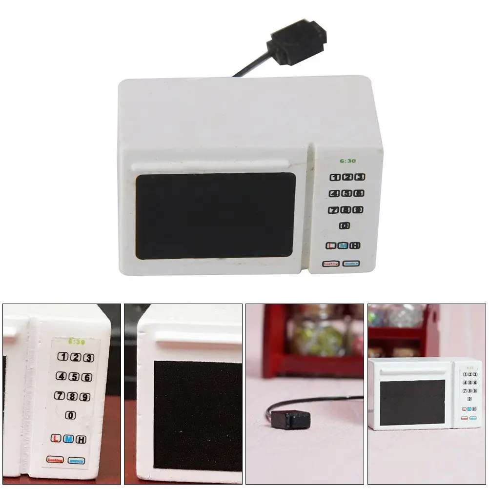 1Pcs Black White Miniature Microwave Oven for Mini House Kitchen Scene Layout Props Natural Wood Material Safe Eco Friendly Mini