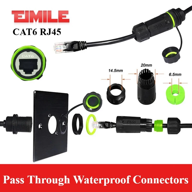 Waterproof CAT6 RJ45 Male Female Connectors Pass Through Adapter Network Cable IP68 8P8C Ethernet Shielded Signal Aviation Plug