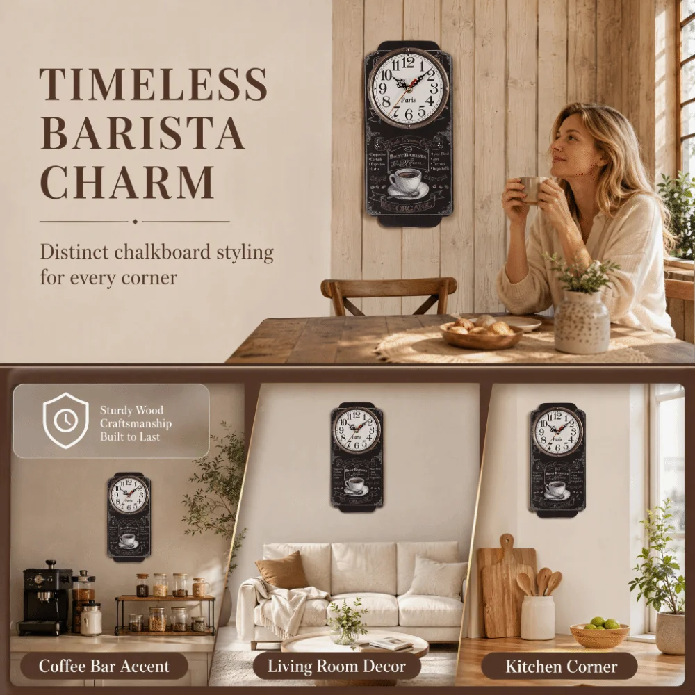 Battery Operated Rectangular Wall Clock Silent Movement Density Board Decorative Wall Clock 30 X 14.7 Cm Unique Pattern