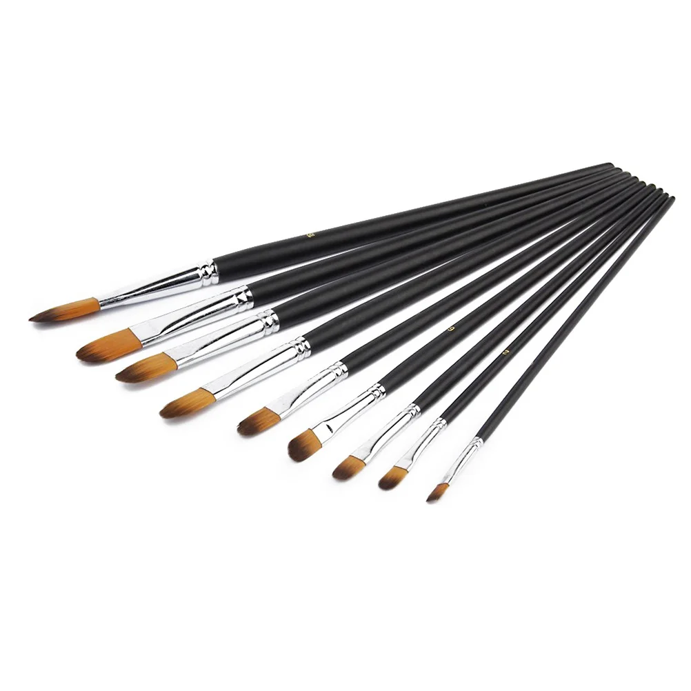 

9Pcs Black Flat Oil Painting Brushes Nylon Wood Handles Suitable Acrylic Watercolor Artist Set Flat Brush Set Oil Painting Brush