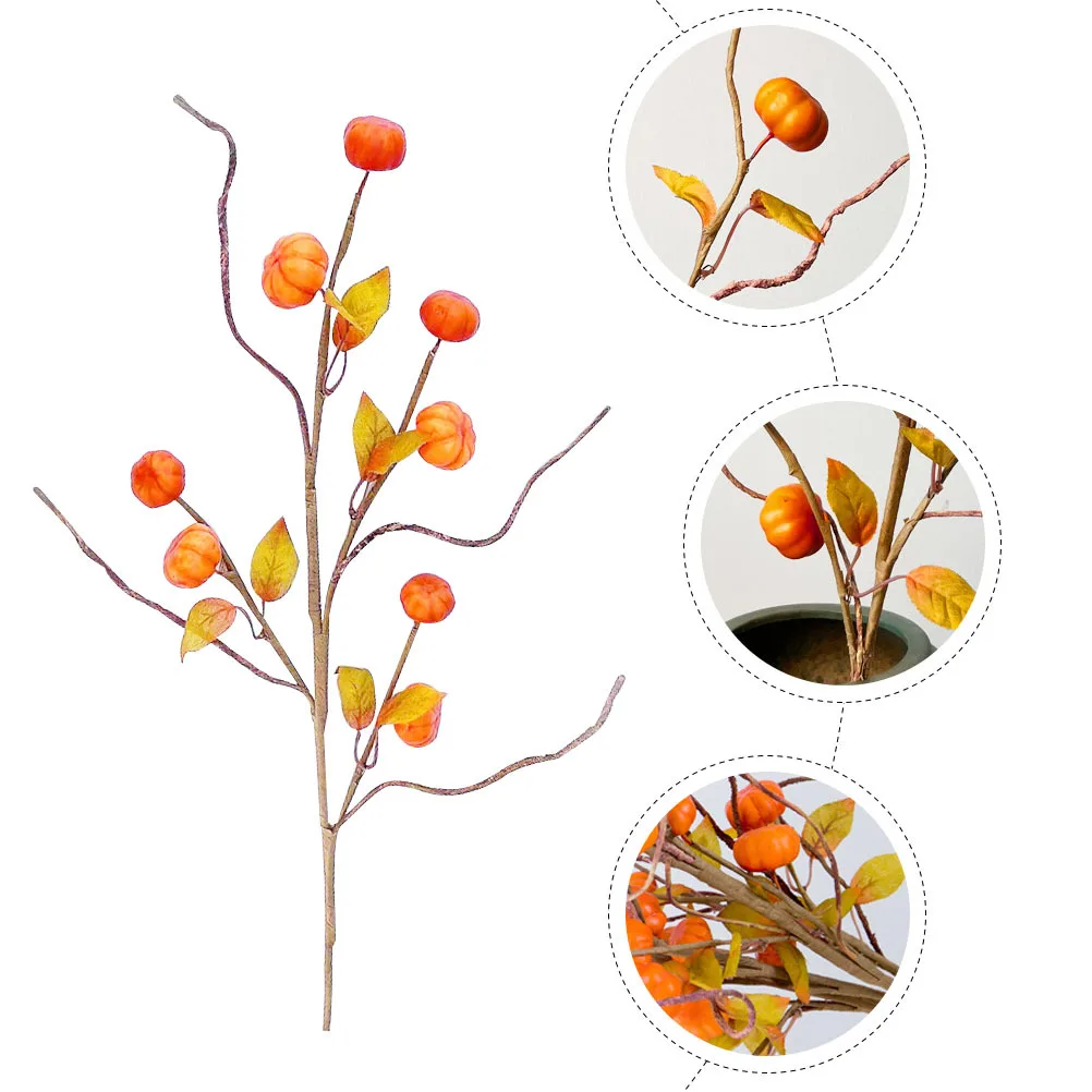 

3pcs Artificial Pumpkin Branches Orange Berry Stems Fall Layout Decor Table Centerpiece Vase Filling Ornament Thanksgiving