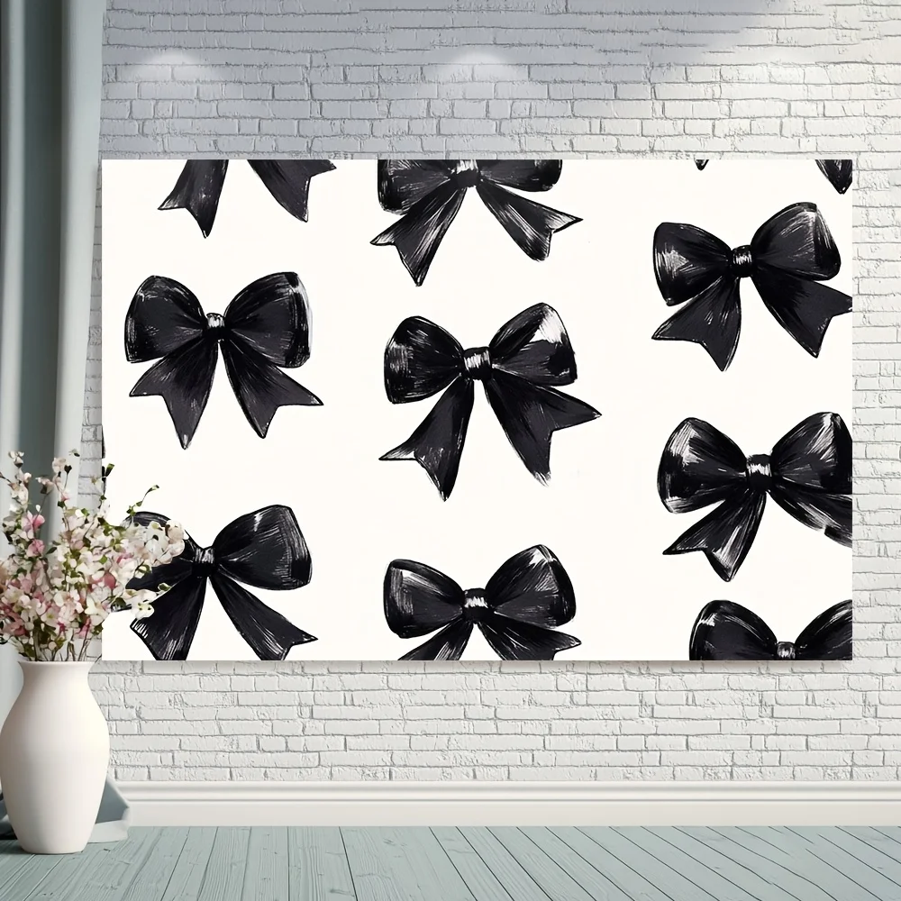 

1pc Black bow-patterned tapestry, machine washable polyester, suitable for bedroom and living room décor.