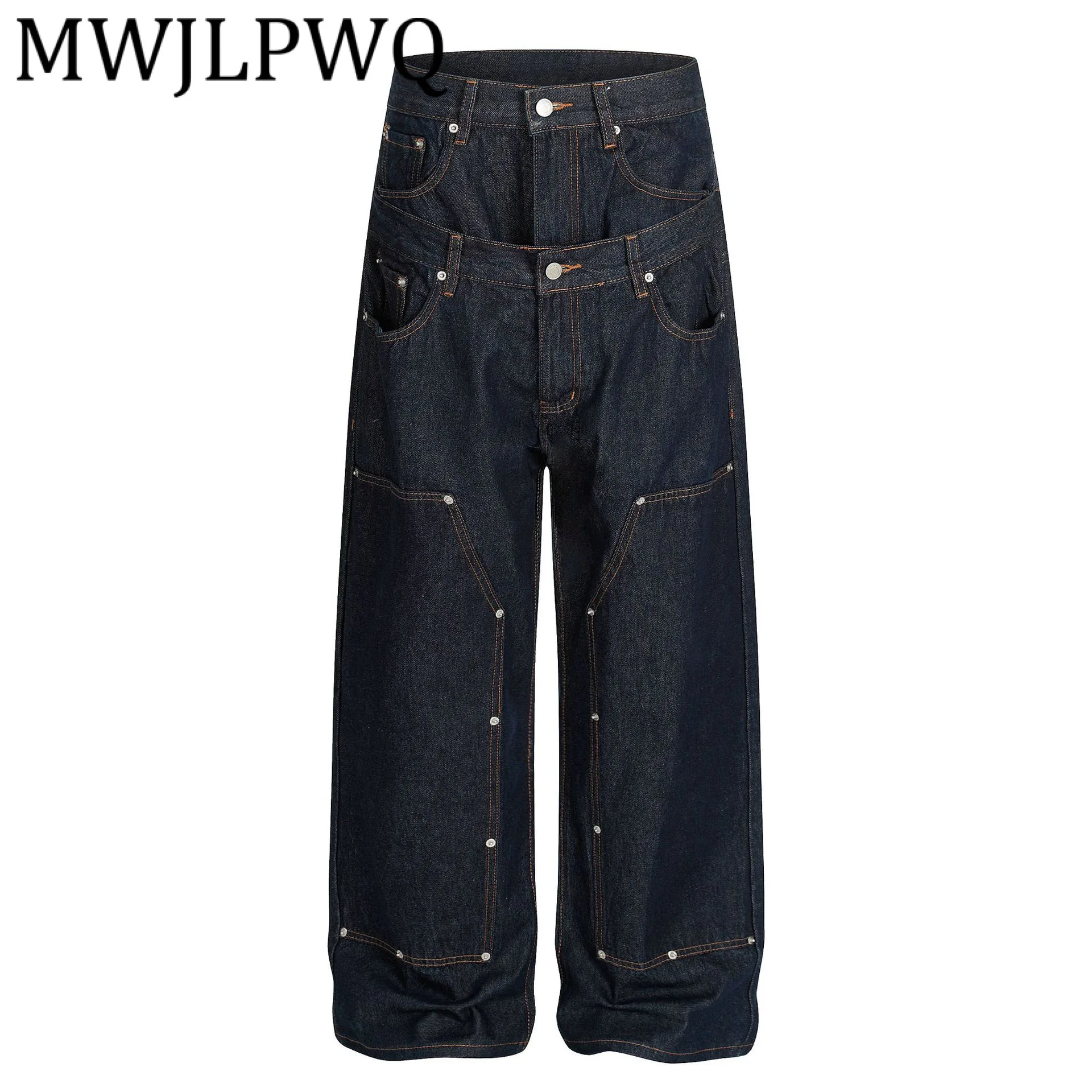 

MWJLPWQ Modish Double Waist Design American Jeans Male High Street Spliced Y2K Personality Denim Pants 2025 Autumn New 21679