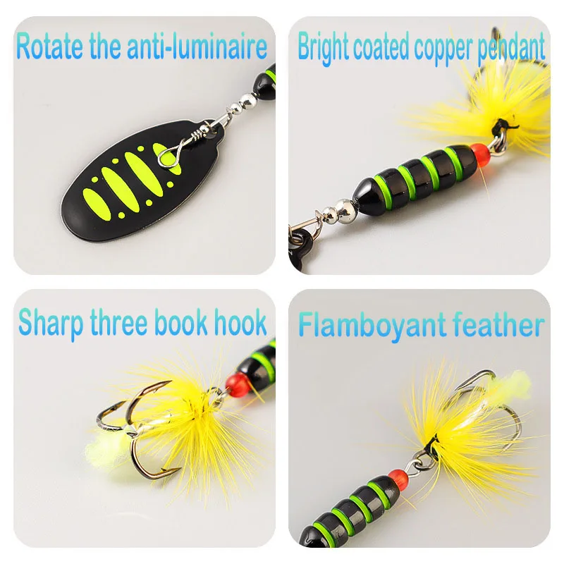 7g Spinner Spoon Metal Bait Fishing Lure Sequins Crankbait Spoon Baits for Bass Trout Perch Pike Rotating Long Throw Bait Hook