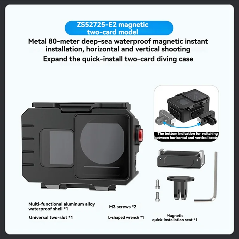 【Electronic-Accessories】Waterproof Case 80M Underwater Protection Magnetic Quick Diving Housing For DJI Action 5 Pro 4 3 Action
