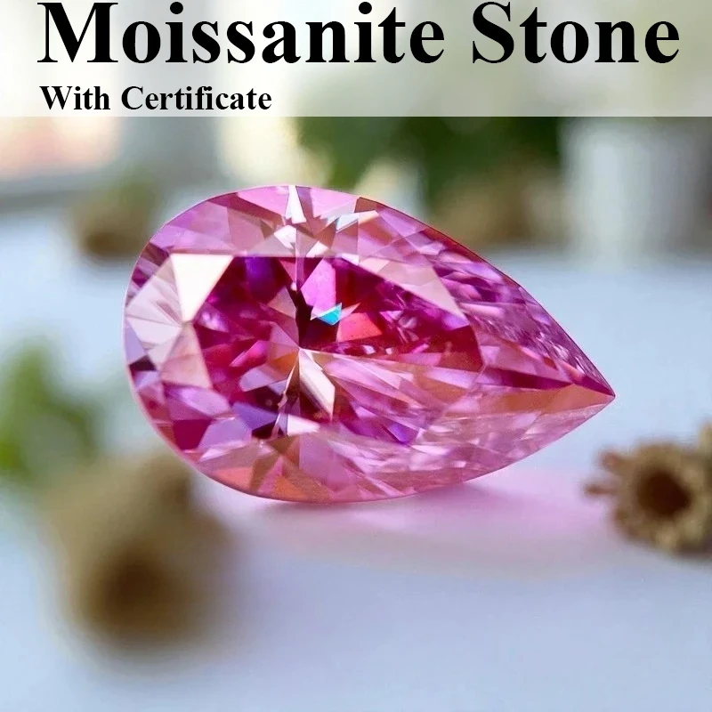 

Moissanite Pear Cut Sakura Pink Color Lab Grown Diamond For Diy Advanced Jewelry Rings Earrings Making With GRA Certificate