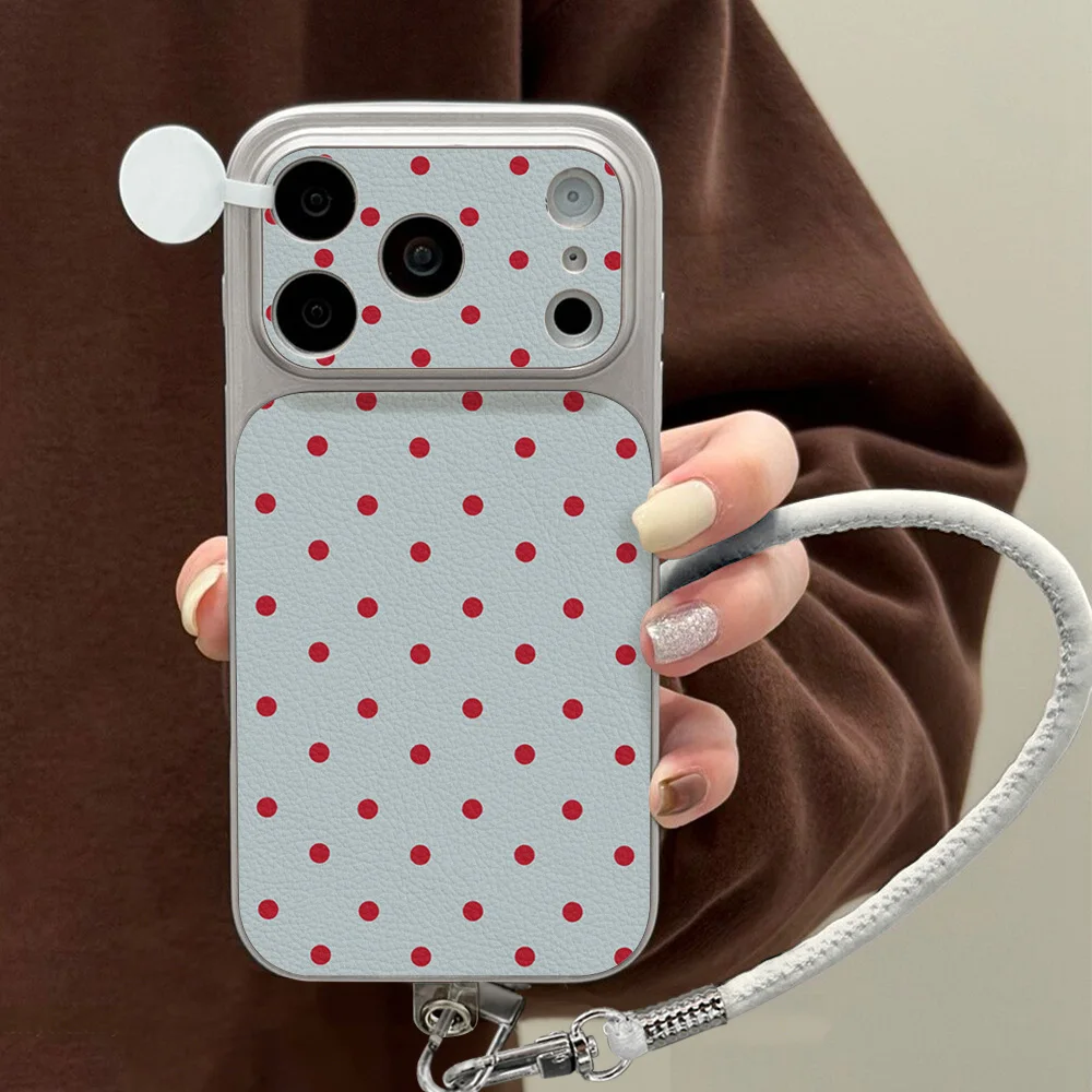 Ins Polka Dot Handyhülle für iPhone 17 15 13 11 12 14 16 Pro Max Lichee-Muster Leder Silikon Stoßfeste Schutzhülle Fundas