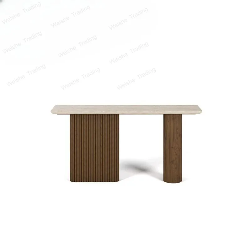 Light luxury medium and ancient style natural travertine, small apartment designer marble case table can be customized