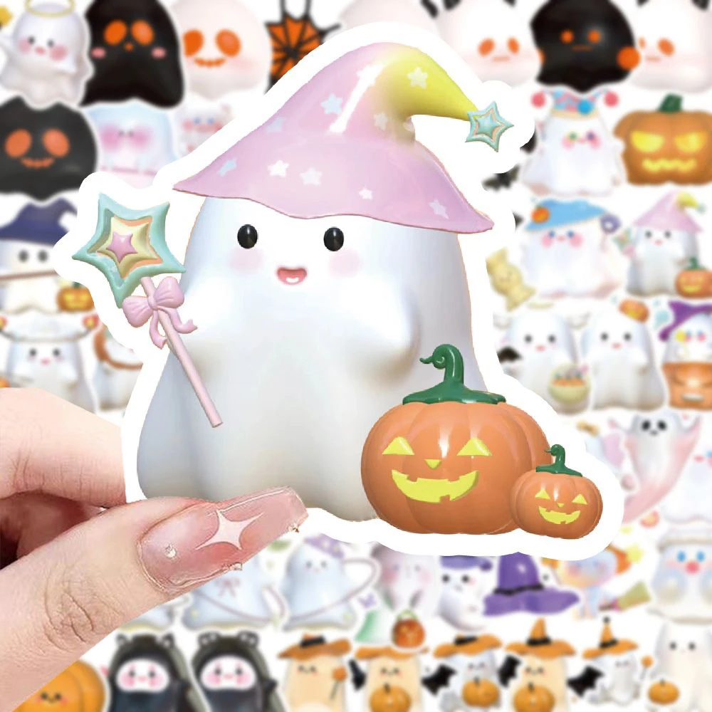 

10/30/60pcs Cute 3D Halloween Ghost Pumpkin Stickers for Kids Decorative Stationery Skateboard Laptop PVC Kids DIY Sticker Toys