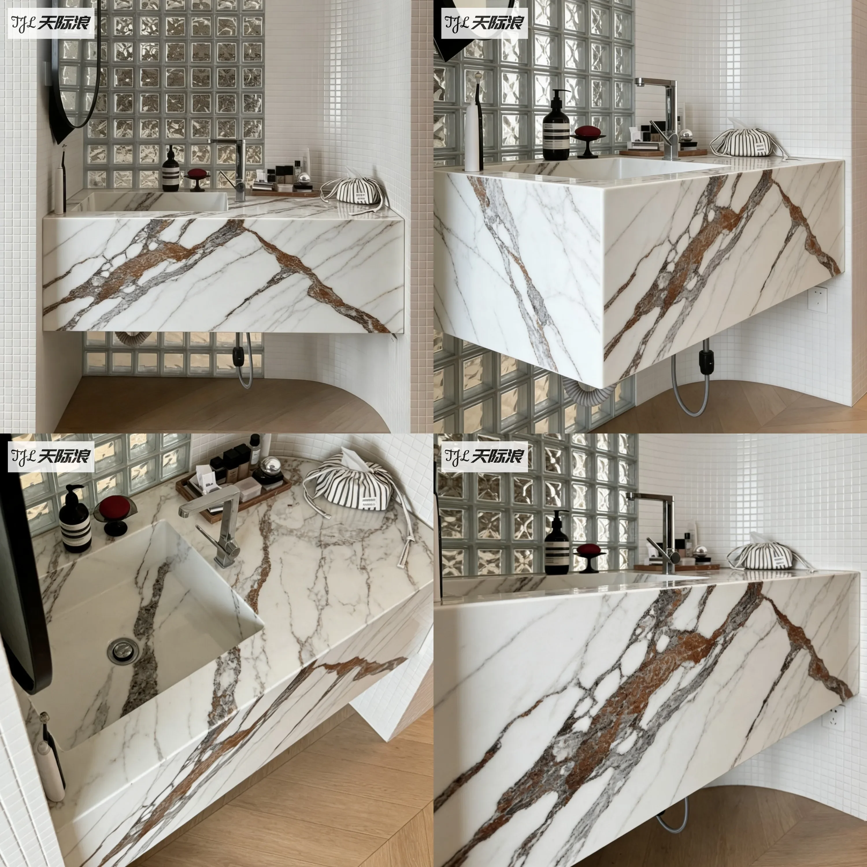 LZ Countersunk Basin Rock Panel Wall-Mounted Washbasin Deep Sink Hotel Bathroom Vanity U