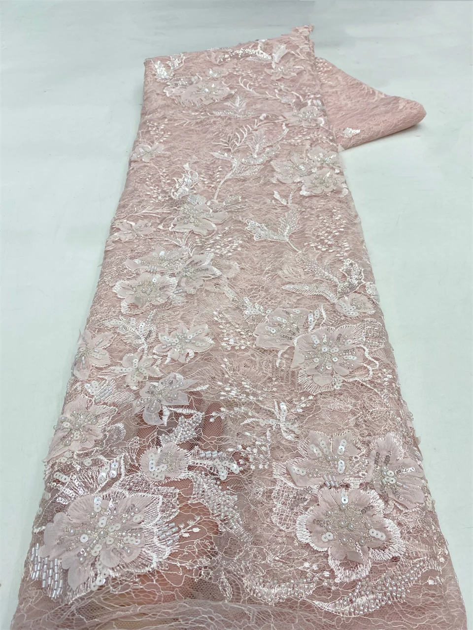 2026 Handmade Beaded Lace Fabric France Sequins Embroidery 3D Beads Nigerian Bridal Mesh Lace Fabric for Sewing CFS5823