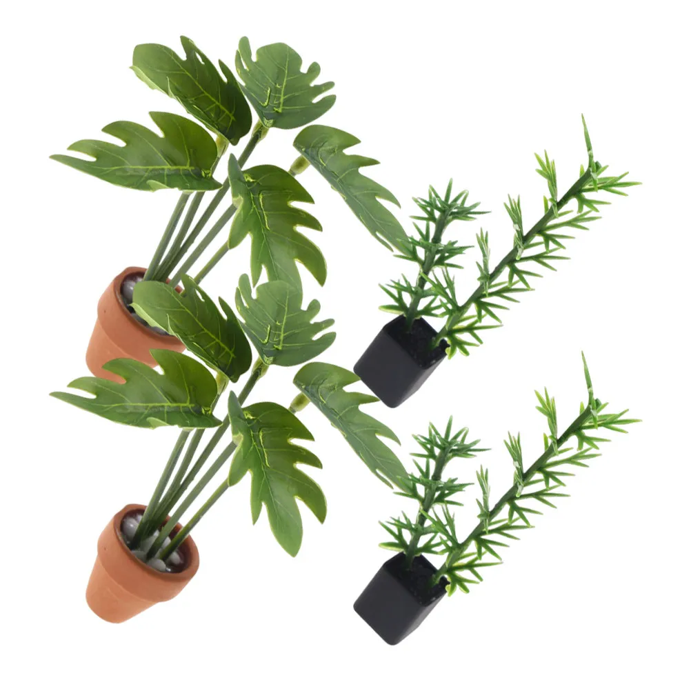 

Набор из 4 миниатюрных реалистичных искусственных растений в горшках для кукольного домика, гостиной, спальни, декора сцен своими руками, для интерьера сада