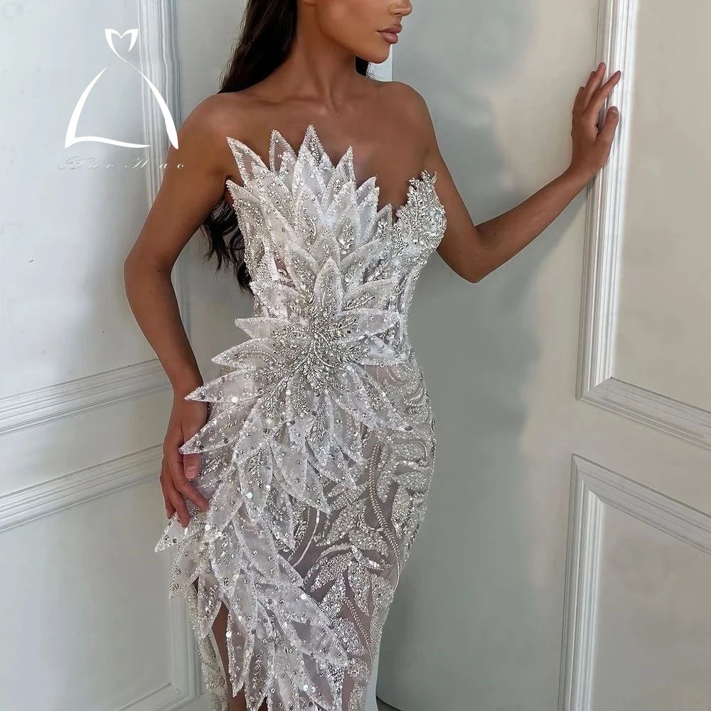 Couture Handmade 3D Leaf Party Dress Sparkle Dubai Side Slit Prom Gowns Vestidos De Fiesta Wedding Night Gowns Birthday Wear