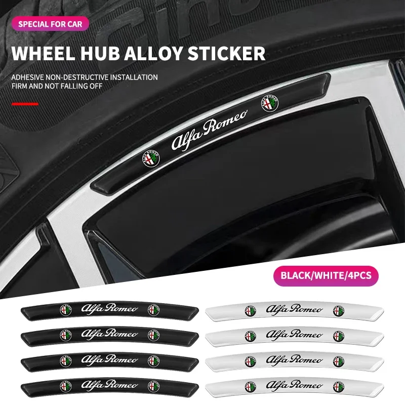 

2026 Hot Car Sticker Car Styling 4Pcs Aluminum Wheel Rim Sticker Decal For Alfa Romeo Giulia Stelvio Giulietta 156 159 147 Mito