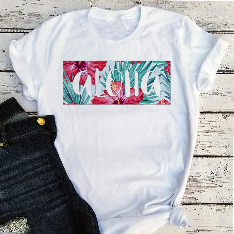 

Hawaii Tee Aesthetic Clothes Letter Flower Vintage Tee Mama Graphic Top Beach Summer 2022 Women Fashion Tshirt M