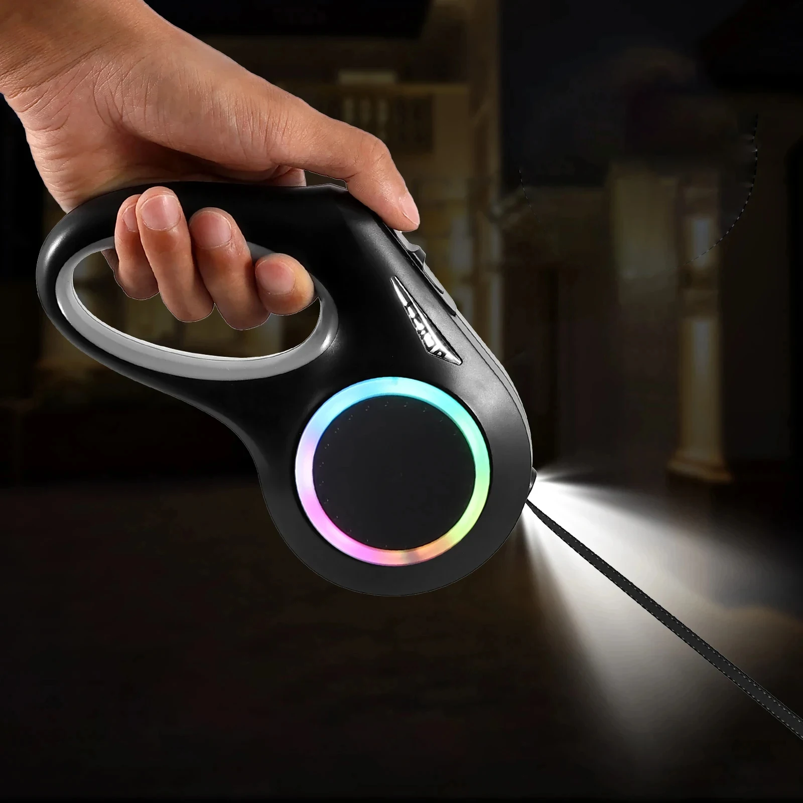 3/8m LED Flashlight Dog Leash Automatic Retractable Pet Luminous Straps Puppy Walking Night Outdoor Walking Non-Slip Handle